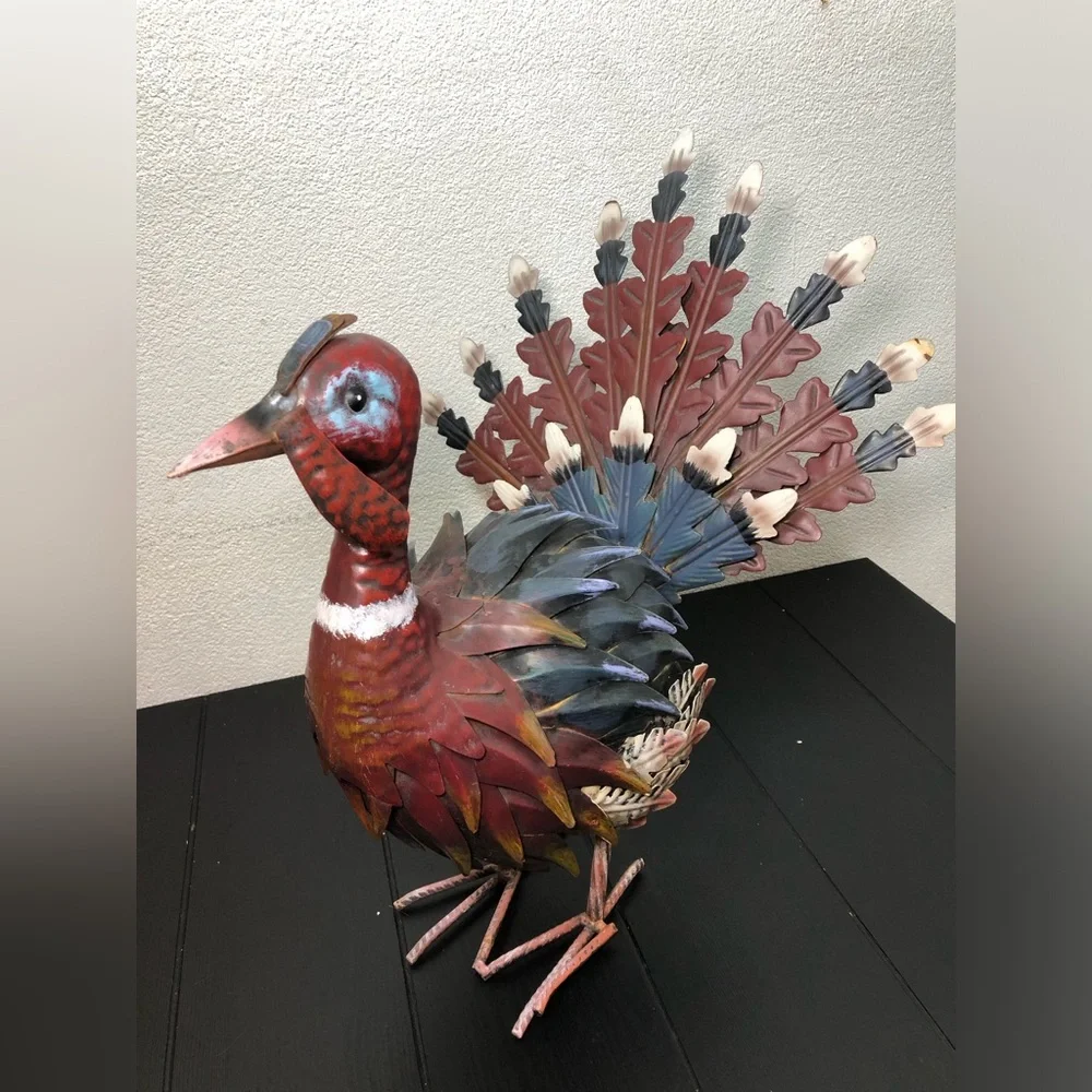 2 Metal Pheasant Bird Standing - Multicolor